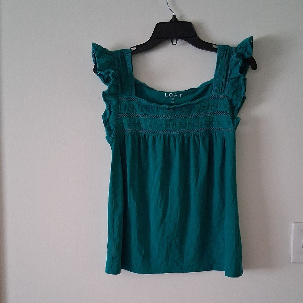 Loft Womens Green Ruffled Shirt